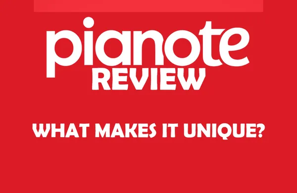 Pianote logo on a red banner that asks What makes it unique?